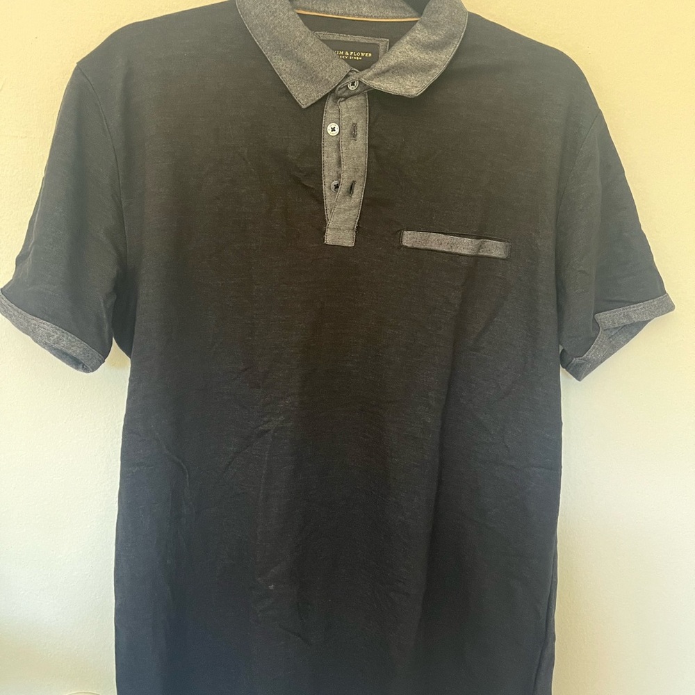 Denim & Flower Black and Gray Polo Shirt Classic Casual Style